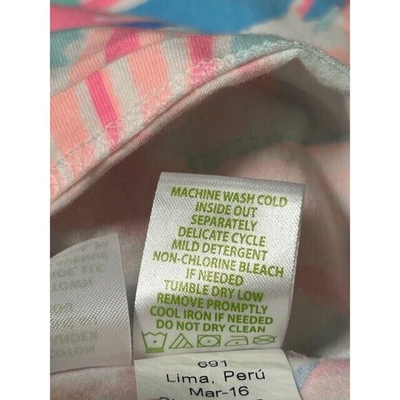 Lilly Pulitzer Michele V-Neck Tee in Out to Sailboat Sea Print Neon Pink White M - Picture 7 of 7